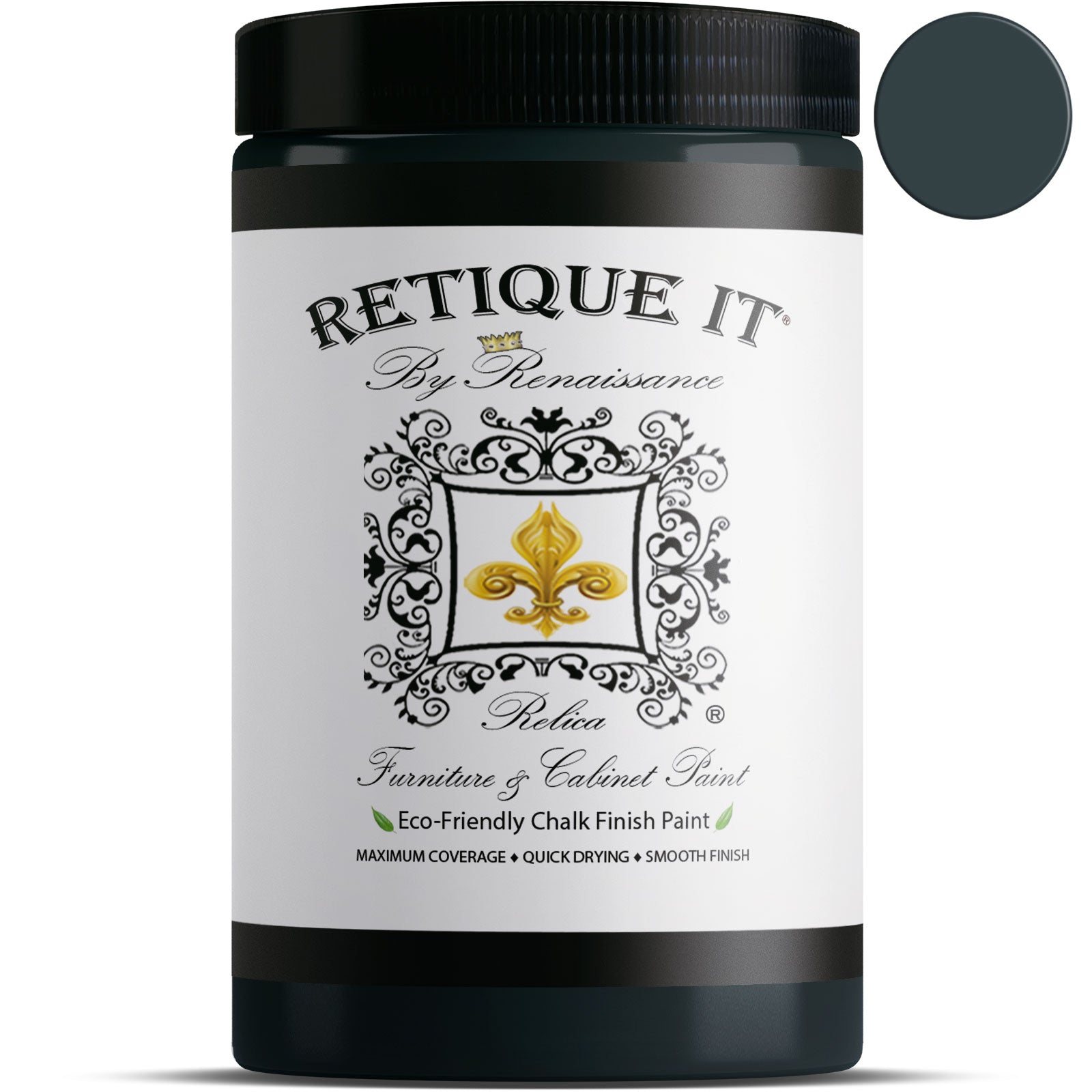 Retique It All-In-One Chalk Based Paint Ultratique for Furniture & Cabinets, 32 oz (Quart), 07 Midnight Black, 32 fl oz